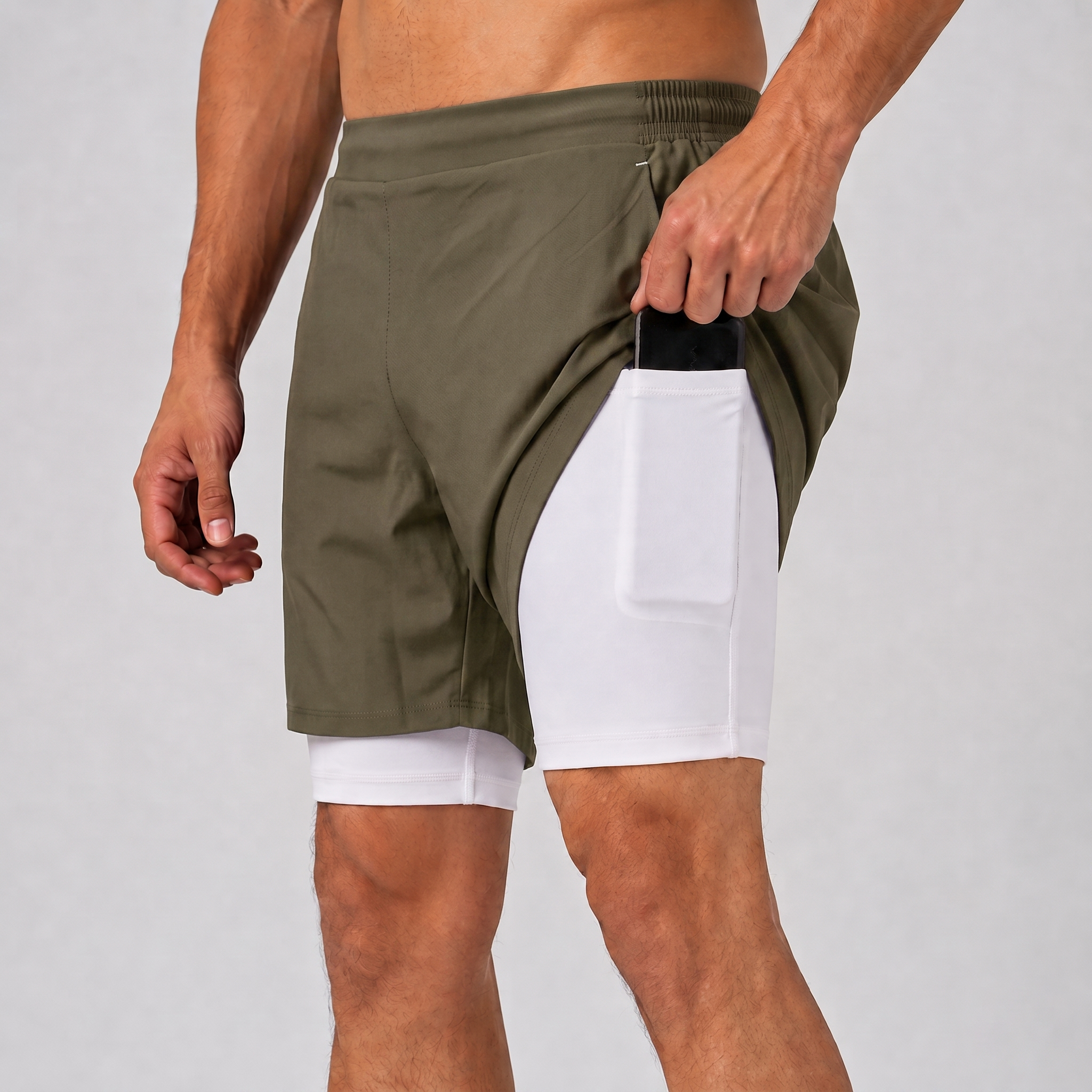 2 in 1 Training Shorts | Army Green